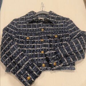 🌸Make offer.  Alice & Olivia Navy Tweed Blazer with Gold Buttons xs